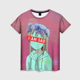 Женская футболка 3D с принтом Sadness в Кировске, 100% полиэфир ( синтетическое хлопкоподобное полотно) | прямой крой, круглый вырез горловины, длина до линии бедер | anime | cartoon | girl | girls | sad | sadness | trend | vaporwave | аниме | грусть | девушки | мультики | мультфильмы | тренды