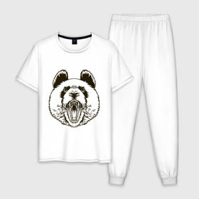 Мужская пижама хлопок с принтом Angry Panda в Кировске, 100% хлопок | брюки и футболка прямого кроя, без карманов, на брюках мягкая резинка на поясе и по низу штанин
 | panda | животные | злая панда | зло | панда | природа