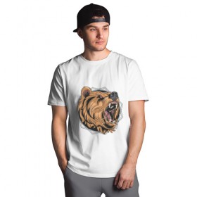 Футболка хлопок Оверсайз с принтом Angry bear в Кировске, 100% хлопок | свободный крой, круглый ворот, “спинка” длиннее передней части | bear | злой медведь | медведь | природа