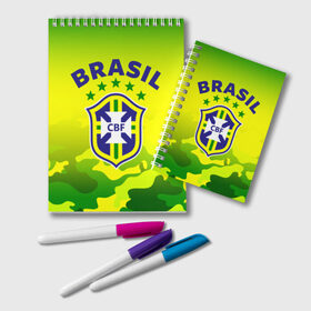 Блокнот с принтом Бразилия в Кировске, 100% бумага | 48 листов, плотность листов — 60 г/м2, плотность картонной обложки — 250 г/м2. Листы скреплены удобной пружинной спиралью. Цвет линий — светло-серый
 | brasil | brazil | бразилия | бразильская сборная | сборная бразилии | сборная бразилии по футболу | сборные | форма | футбол | футбольные сборные | чемпиона | чемпионат мира