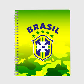 Тетрадь с принтом Бразилия в Кировске, 100% бумага | 48 листов, плотность листов — 60 г/м2, плотность картонной обложки — 250 г/м2. Листы скреплены сбоку удобной пружинной спиралью. Уголки страниц и обложки скругленные. Цвет линий — светло-серый
 | brasil | brazil | бразилия | бразильская сборная | сборная бразилии | сборная бразилии по футболу | сборные | форма | футбол | футбольные сборные | чемпиона | чемпионат мира