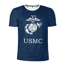 Мужская футболка 3D спортивная с принтом United States Marine Corps в Кировске, 100% полиэстер с улучшенными характеристиками | приталенный силуэт, круглая горловина, широкие плечи, сужается к линии бедра | Тематика изображения на принте: u.s. army | u.s. navy | армия | морская пехота