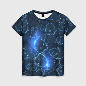 Женская футболка 3D с принтом Ghosty в Кировске, 100% полиэфир ( синтетическое хлопкоподобное полотно) | прямой крой, круглый вырез горловины, длина до линии бедер | абстракция | аниме | белый | кавай | каспер | милота | приведение | приведенька | призрак | свет | синий