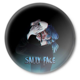 Значок с принтом Sally Face в Кировске,  металл | круглая форма, металлическая застежка в виде булавки | Тематика изображения на принте: sally face | игра | компьютерная игра | лицо | маска | протез | салли фейс | школа | шрамы
