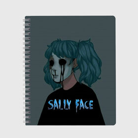 Тетрадь с принтом Sally Face в Кировске, 100% бумага | 48 листов, плотность листов — 60 г/м2, плотность картонной обложки — 250 г/м2. Листы скреплены сбоку удобной пружинной спиралью. Уголки страниц и обложки скругленные. Цвет линий — светло-серый
 | sally face | игра | компьютерная игра | лицо | маска | протез | салли фейс | школа | шрамы