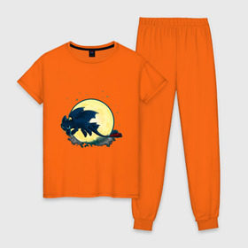 Женская пижама хлопок с принтом Как приручить дракона в Кировске, 100% хлопок | брюки и футболка прямого кроя, без карманов, на брюках мягкая резинка на поясе и по низу штанин | 