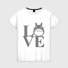 Женская футболка хлопок с принтом Love Totoro в Кировске, 100% хлопок | прямой крой, круглый вырез горловины, длина до линии бедер, слегка спущенное плечо | forest | friend | ghibli | japan | keeper | miyazaki | nature | neigbor | neighbour | totoro | анимация | аниме | гибли | дерево | друг | животные | лес | люблю | любовь | милый | мир | миядзаки | мульт | мультфильм | приключения | природа