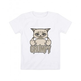 Детская футболка хлопок с принтом Grumpy Cat в Кировске, 100% хлопок | круглый вырез горловины, полуприлегающий силуэт, длина до линии бедер | 