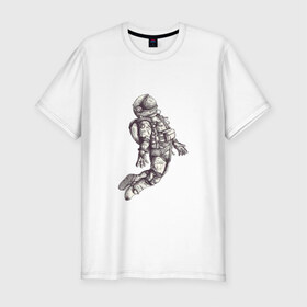 Мужская футболка хлопок Slim с принтом Космонавт в Кировске, 92% хлопок, 8% лайкра | приталенный силуэт, круглый вырез ворота, длина до линии бедра, короткий рукав | 12 апреля | cosmonaut | space | апрель | астронавт | гагарин | космонавт | космонавтики | космос | юрий гагарин