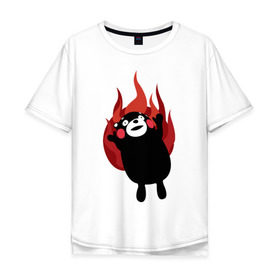 Мужская футболка хлопок Oversize с принтом Kumamon в Кировске, 100% хлопок | свободный крой, круглый ворот, “спинка” длиннее передней части | fire | for | glory | hell | japan | of course | ofc | satan | the | иероглифы | кумамон | медведь | огонь | пожар | япония