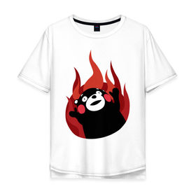 Мужская футболка хлопок Oversize с принтом Kumamon в Кировске, 100% хлопок | свободный крой, круглый ворот, “спинка” длиннее передней части | fire | for | glory | hell | japan | of course | ofc | satan | the | иероглифы | кумамон | медведь | огонь | пожар | япония