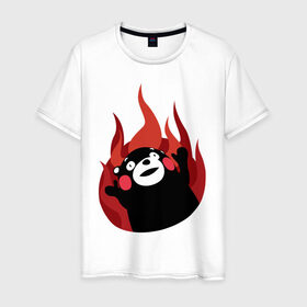 Мужская футболка хлопок с принтом Kumamon в Кировске, 100% хлопок | прямой крой, круглый вырез горловины, длина до линии бедер, слегка спущенное плечо. | fire | for | glory | hell | japan | of course | ofc | satan | the | иероглифы | кумамон | медведь | огонь | пожар | япония