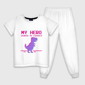 Детская пижама хлопок с принтом Pixel Hero в Кировске, 100% хлопок |  брюки и футболка прямого кроя, без карманов, на брюках мягкая резинка на поясе и по низу штанин
 | Тематика изображения на принте: 8 bit | pixel | pixelart | t rex | пиксель | пиксельарт | рекс | тираннозавр