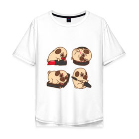 Мужская футболка хлопок Oversize с принтом Мопс Красавчик в Кировске, 100% хлопок | свободный крой, круглый ворот, “спинка” длиннее передней части | pug | косметика | модник | модница | помада | собака