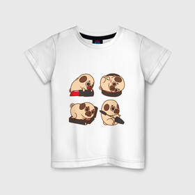 Детская футболка хлопок с принтом Мопс Красавчик в Кировске, 100% хлопок | круглый вырез горловины, полуприлегающий силуэт, длина до линии бедер | pug | косметика | модник | модница | помада | собака