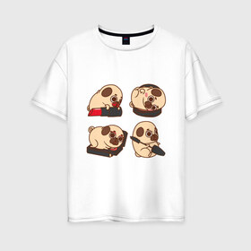 Женская футболка хлопок Oversize с принтом Мопс Красавчик в Кировске, 100% хлопок | свободный крой, круглый ворот, спущенный рукав, длина до линии бедер
 | pug | косметика | модник | модница | помада | собака