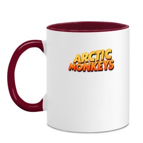 Кружка двухцветная с принтом Arctic Monkeys в Кировске, керамика | объем — 330 мл, диаметр — 80 мм. Цветная ручка и кайма сверху, в некоторых цветах — вся внутренняя часть | британская | гараж | группа | инди рок | метал | постпанк | психоделический | ривайвл | рок | хай грин | электроник