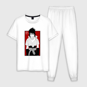Мужская пижама хлопок с принтом SAD Sasuke в Кировске, 100% хлопок | брюки и футболка прямого кроя, без карманов, на брюках мягкая резинка на поясе и по низу штанин
 | 