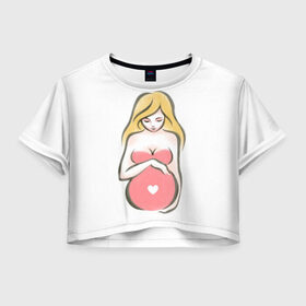 Женская футболка Cropp-top с принтом Рождение новой жизни в Кировске, 100% полиэстер | круглая горловина, длина футболки до линии талии, рукава с отворотами | беременная | беременность | будущая мама | девушка | для мам