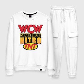 Женский костюм хлопок с принтом WCW Monday Night Nitro в Кировске, 100% хлопок | на свитшоте круглая горловина, мягкая резинка по низу. Брюки заужены к низу, на них два вида карманов: два 