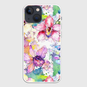 Чехол для iPhone 13 mini с принтом Цветы в Кировске,  |  | art | bright | colors | drops | field | flowers | painting | splashes | watercolor | акварель | брызги | живопись | искусство | капли | полевые | цвета | цветы | яркие