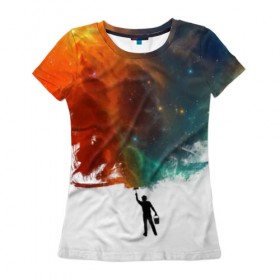 Женская футболка 3D с принтом Красим космос в Кировске, 100% полиэфир ( синтетическое хлопкоподобное полотно) | прямой крой, круглый вырез горловины, длина до линии бедер | galaxy | space | галактика | звезды | космос | красит | прикольный принт | цветной космос