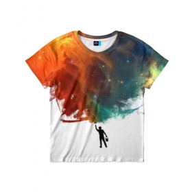 Детская футболка 3D с принтом Красим космос в Кировске, 100% гипоаллергенный полиэфир | прямой крой, круглый вырез горловины, длина до линии бедер, чуть спущенное плечо, ткань немного тянется | galaxy | space | галактика | звезды | космос | красит | прикольный принт | цветной космос