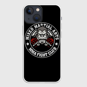 Чехол для iPhone 13 mini с принтом MMA в Кировске,  |  | animal | athlet | club | cool | emblem | extreme | fighter | fighting | gorilla | logo | mma | sign | sport | stars | text | атлет | боец | бойцовский | горилла | единоборства | животное | звезды | знак | клуб | крутой | логотип | надпись | перчатки | при