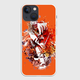 Чехол для iPhone 13 mini с принтом Хоккей в Кировске,  |  | abstraction | art | athlete | blots | bright | colors | drops | helmet | hockey | hockey player | mask | splashes | sport | stick | uniform | абстракция | брызги | искусство | капли | клюшка | кляксы | маска | спорт | спортсмен | форма | хоккеист | хоккей