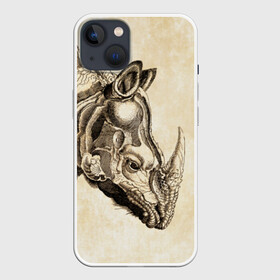 Чехол для iPhone 13 с принтом Носорог (гравюра Дюрера) в Кировске,  |  | Тематика изображения на принте: rhinoceros | гравюра | индия | латы | млекопитающий | непарнокопытный | рог | холст | чешуя
