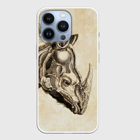 Чехол для iPhone 13 Pro с принтом Носорог (гравюра Дюрера) в Кировске,  |  | Тематика изображения на принте: rhinoceros | гравюра | индия | латы | млекопитающий | непарнокопытный | рог | холст | чешуя