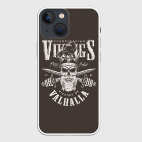 Чехол для iPhone 13 mini с принтом Vikings в Кировске,  |  | beard | bird | black | crow | death | emblem | evil | logo | mustache | retro | sign | skull | symbol | vikings | vintage | warriors | weapon | агрессия | борода | викинги | воины | ворона | зло | знак | кос | логотип | мечи | надпись | оружие | птица | р