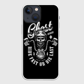 Чехол для iPhone 13 mini с принтом Ghost в Кировске,  |  | beard | biker | emblem | font | for | ghost | helmet | inscription | logo | monochrome | motorcycle | mustache | retro | sign | skull | sticker | vintage | байкер | борода | для | знак | логотип | монохр | мотоцикл | надпись | наклейка | очки | 