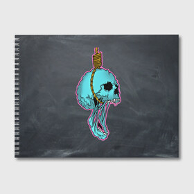 Альбом для рисования с принтом повешенный череп в Кировске, 100% бумага
 | матовая бумага, плотность 200 мг. | horror | веревка | зубы | повешенный | скелет | удавка | удушение | ужасы | челюсть | череп