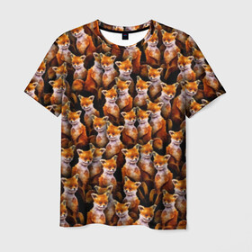 Мужская футболка 3D с принтом Упоротые лисы в Кировске, 100% полиэфир | прямой крой, круглый вырез горловины, длина до линии бедер | Тематика изображения на принте: fox | животные | лис | лиса | лисичка | мем | паттрен | рыжий | толпа | упортый | фыр фыр