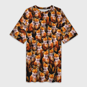 Платье-футболка 3D с принтом Упоротые лисы в Кировске,  |  | Тематика изображения на принте: fox | животные | лис | лиса | лисичка | мем | паттрен | рыжий | толпа | упортый | фыр фыр