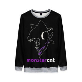 Женский свитшот 3D с принтом Monstercat в Кировске, 100% полиэстер с мягким внутренним слоем | круглый вырез горловины, мягкая резинка на манжетах и поясе, свободная посадка по фигуре | monstercat | клуб | клубная музыка | кот | котенок | кошка | лейбл | монстар | монстар кет | монстер | музыка | танцевальная музыка | электронная | электронная музыка