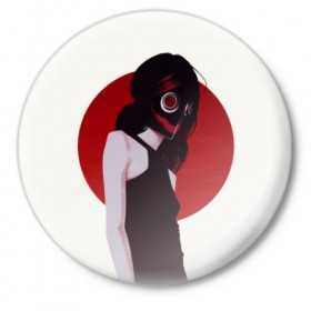 Значок с принтом Страшная маска девочки в Кировске,  металл | круглая форма, металлическая застежка в виде булавки | Тематика изображения на принте: 