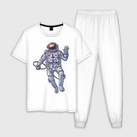 Мужская пижама хлопок с принтом Космонавт BIGSPACE в Кировске, 100% хлопок | брюки и футболка прямого кроя, без карманов, на брюках мягкая резинка на поясе и по низу штанин
 | без фона | космонавт | космос