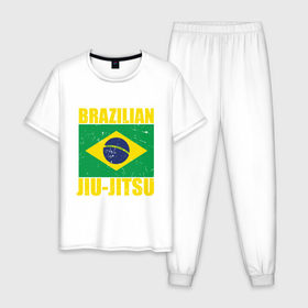 Мужская пижама хлопок с принтом Brazilian Jiu Jitsu в Кировске, 100% хлопок | брюки и футболка прямого кроя, без карманов, на брюках мягкая резинка на поясе и по низу штанин
 | box | boxing | bruce lee | champion | dragon | fight | fighter | judo | muay thai | team | tiger | ufc | али | боевые | боец | бой | бокс | боксер | борьба | брюс ли | воин | дзюдо | дракон | единоборства | искусство | карате | контакт | кулак | лев