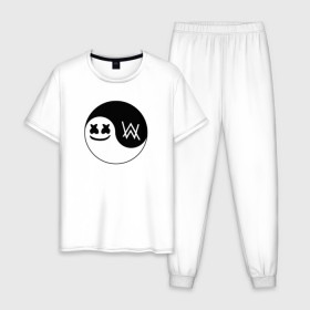 Мужская пижама хлопок с принтом Marshmello VS Alan Walker в Кировске, 100% хлопок | брюки и футболка прямого кроя, без карманов, на брюках мягкая резинка на поясе и по низу штанин
 | Тематика изображения на принте: 