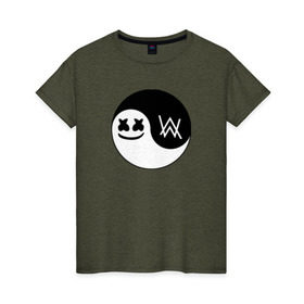 Женская футболка хлопок с принтом Marshmello VS Alan Walker в Кировске, 100% хлопок | прямой крой, круглый вырез горловины, длина до линии бедер, слегка спущенное плечо | Тематика изображения на принте: 