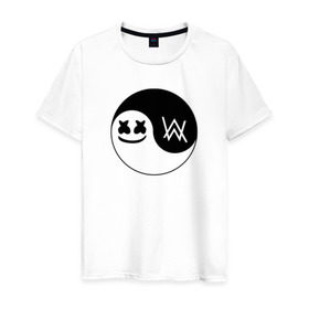 Мужская футболка хлопок с принтом Marshmello VS Alan Walker в Кировске, 100% хлопок | прямой крой, круглый вырез горловины, длина до линии бедер, слегка спущенное плечо. | 