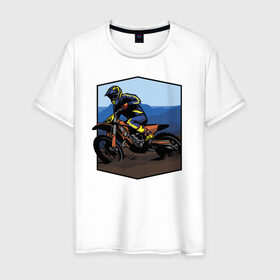 Мужская футболка хлопок с принтом Мотоклист в Кировске, 100% хлопок | прямой крой, круглый вырез горловины, длина до линии бедер, слегка спущенное плечо. | moto | байк | байкер | мото | мото спорт | мотоспорт | мотоцикл | мотоциклист