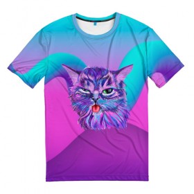 Мужская футболка 3D с принтом абстрактная кошка в Кировске, 100% полиэфир | прямой крой, круглый вырез горловины, длина до линии бедер | 