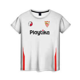 Женская футболка 3D с принтом Sevilla FC (2018-2019) в Кировске, 100% полиэфир ( синтетическое хлопкоподобное полотно) | прямой крой, круглый вырез горловины, длина до линии бедер | 