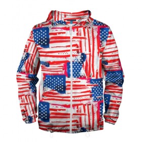 Мужская ветровка 3D с принтом Флаг США Американский стиль в Кировске, 100% полиэстер | подол и капюшон оформлены резинкой с фиксаторами, два кармана без застежек по бокам, один потайной карман на груди | 