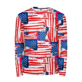 Мужской лонгслив 3D с принтом Флаг США Американский стиль в Кировске, 100% полиэстер | длинные рукава, круглый вырез горловины, полуприлегающий силуэт | 