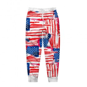Мужские брюки 3D с принтом Флаг США Американский стиль в Кировске, 100% полиэстер | манжеты по низу, эластичный пояс регулируется шнурком, по бокам два кармана без застежек, внутренняя часть кармана из мелкой сетки | 
