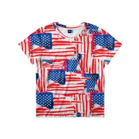 Детская футболка 3D с принтом Флаг США Американский стиль в Кировске, 100% гипоаллергенный полиэфир | прямой крой, круглый вырез горловины, длина до линии бедер, чуть спущенное плечо, ткань немного тянется | Тематика изображения на принте: 